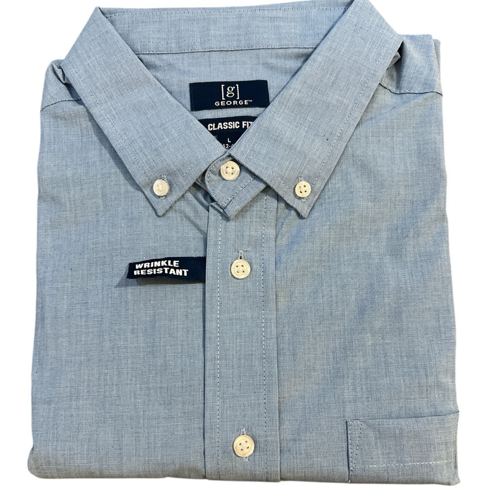 George Men's Classic Fit Wrinkle Resistant Blue Casual Button
Down Size L 42-44